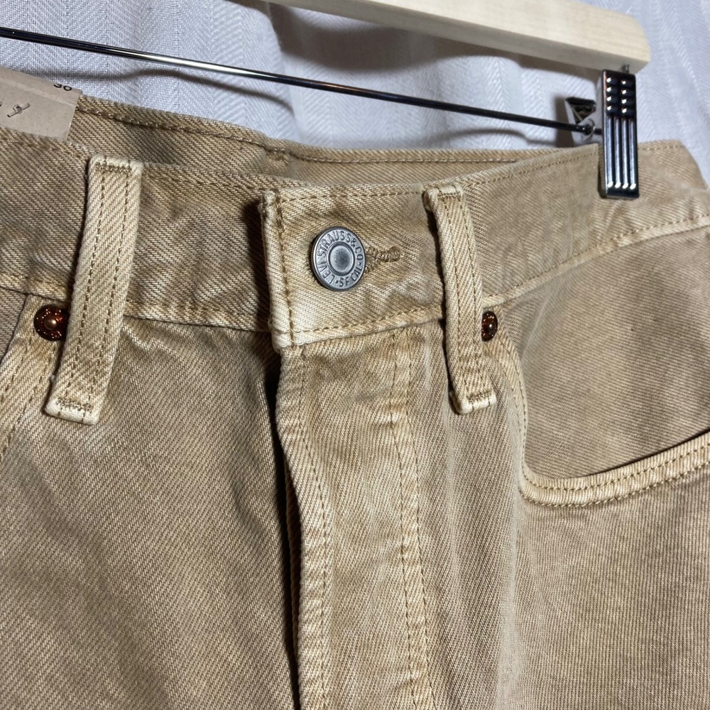 Levis 501 Original High Rise Cutoff Denim Shorts Tan‎ Khaki Button Fly 30 NEW - Picture 5 of 10